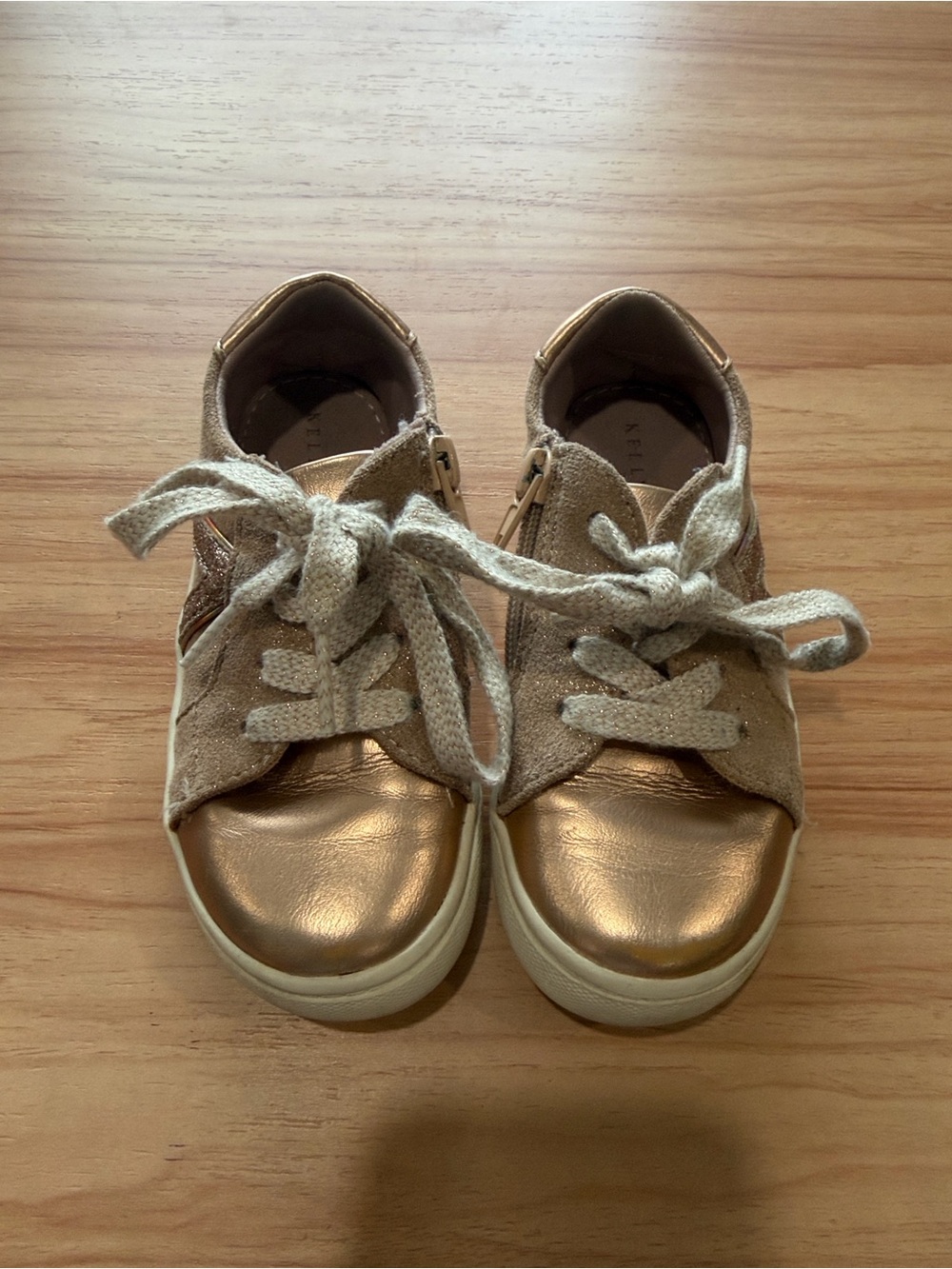 Kelly & Katie Metallic Rose Gold and Beige Kids Sneakers with Zippers size 10
